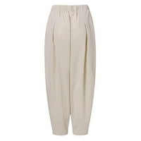 Ženske jednostavne pamučne posteljine harema široka noga elastična struka hlače casual pantalone pantalone