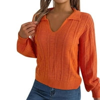 Xinqinghao Ženske pulover pulover pulover vrpce vrhovi rebrasti kabel dugih rukava pleteni džemper narandžasti