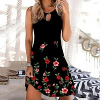 Haljine za žene Ljeto bez rukava sa labavim okruglim cvjetnim plažom Crnozer s ležernim haljinom