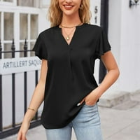 Ljetni vrhovi za žene Casual Flowy Majice kratkih rukava Notch V izrez obična bluza Dressy Office Radne