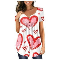 Zodggu Rollback Valentines Dnevne majice kratkih rukava za žene Labave Ležerne prilike Ljubav Srce Print Fashion Dame Pleased bluza vrhova Vrutak V Vrati Ženka Red 10