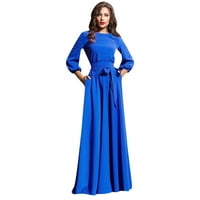 Ljetne haljine za žene kratki rukav Srednja dužina V-izrez V-izrez Sove navečer Solid Blue M