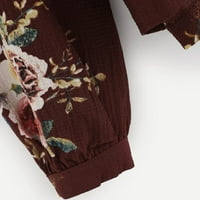 Dodatni vrhovi dugih rukava za žene V izrez Print Ženska rukava Šifon Dugme Ležerne prilike modne bluze, Floralna dugačka ženska bluza 6god košulja pamuk