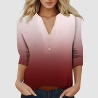 Labavi fit ženski gumb V-izrez T košulje Jesenski gradijent tiskani rukavi Basic Tops casual svakodnevne