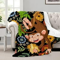 Slatka majmuna baba za bacanje kauča za kauč kampiranje Fleece Soft Fluffy Cosy Luxury Flannel Slatka