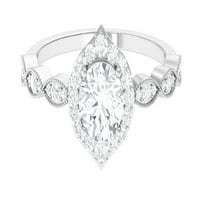 Vintage inspirirani zaručni prsten za žene - certificirani moissitni prsten sa halo, sterling srebrnom,