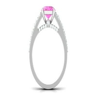 Prsten izjave sa stvorenim ružičastim safirom i moissine za žene, 14k bijelo zlato, SAD 10,00