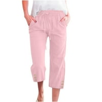 Smihono Fashin Žene Ležerne prilične boje elastične labave hlače Ravne široke pantalone za noge sa džepom
