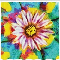 Psihodelična tuš zavjesa, uljna boja efekt cvjetnog cvijeća apstraktna latica cvjetna slika ispisa, tkanina od tkanine kupatilo set s kukama, tirkiznom i ružičastom