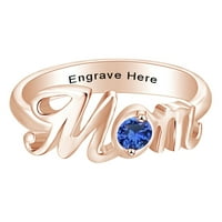 Majčin dan Nakit Pokloni personalizirani okrugli simulirani plavi safir mama za obećaj vezu u 14K ružičastog zlata preko sterlinga srebrne prstene veličine-6