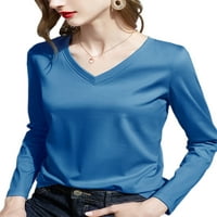 Leuncero majica za ženske majice sa čvrstim bojama Dugi rukav Tee Plain Tops V izrez Tunika Bluza Dark