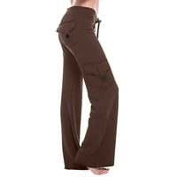 Oieyuz teretni pantalone za žene Trendi elastične strugove širokog lukava noga prave hlače s više džepova