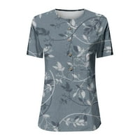 Bluze za slobodno vrijeme s kratkim rukavima cvjetni vrhovi V-izrez ljeto za žene sivi xl