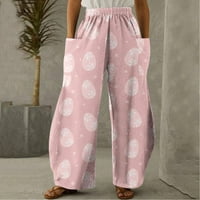 TOQOT široke pantalone za noge za žene - srednje struk Print casual baggy fit modne ženske dukseve ružičaste