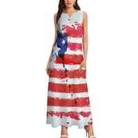 Drindf Američka zastava Print Tunic Maxi haljina casual split v rect 4th jula Maxi haljina slatka rukava
