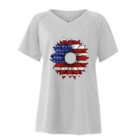 Ženski ljetni dan neovisnosti vrhovi V-izrez kratkih rukava grafički otisci majice bluza bijela m