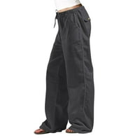 Ljetne pantalone za žene Trendy široke noge s džepovima Visoko struka Čvrsta crtača pund veličine casual