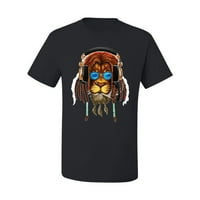 Pušenje lava sa slušalicama i strahovima za životinje ljubavnika Muška grafička majica, crna, velika