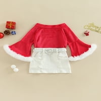 Qinghua Toddler Baby Girg Božićne odjeće Brod vrat na rukavima pulover vrhove + a-line suknje + pojas