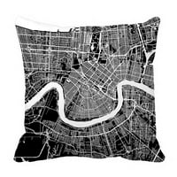 New Orleans Mapa Crne zemljišta Bijeli vodeni putevi Kartice za dekor jastuka Kućice Poklopac sa zatvaračem