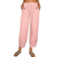 Ženske posteljine hlače visoke stručne ležerne pantalone sa džepovima Pink XXL