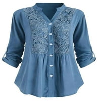 Colisha Dame vrhovi majice s dugim rukavima up bluza labav ured V izrez Tunika košulja svijetlo plava