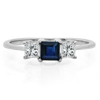 DazzlingRock kolekcija 14k Princess Bijeli dijamant i plavi safir Dame Bridal kameni prsten, bijelo zlato, veličina 5