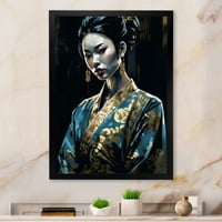 Art DesimanArt Japanse ženski model I Japon žena uokvirena platna print u. Široko u. Visoko - zlato