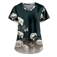 Ženski vrhovi kratkih rukava cvjetna bluza Casual Women Ljetni posadni vrat T-majice Sivi 3xl