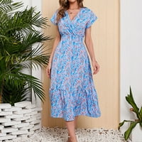 Phonesoap Dame Fashion Casual Chiffon Print Raglan rukavi Swing Haljina za odmor Haljina za žene Plave