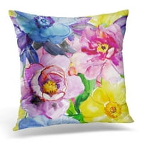 Ružičasta slikanje apstraktne akvarelne akvarelne rukavice s maglolia ljiljanskom orhidejem i tropskom listovima Šareni jastučni jastučni jastuk
