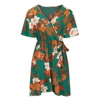 Plus size Ljeto BoHo haljine za žene modni casual cvjetni otisak V izrez kratki rukav mini haljina Novi