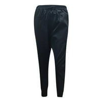 Leesechin Crne pantalone za žene Ležerne prilike od punog pamučnog posteljina elastična struka kalef-duljine