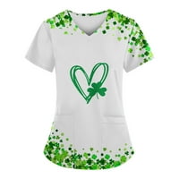 Ženski bluzes Day St Patrickov tisak ženskih kratkih rukava V-izrez V-izrez Radni džep bluza Mint Green