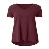 Ženski kratki rukav vrhovi čvrste boje V rect majice Ljetna casual labavi plus veličine Tunic