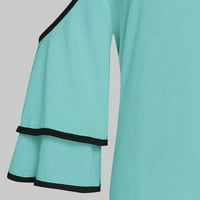 Ženski vrhovi gusena duljina čvrstog bluza casual tanki ženski modni V-izrez TEE Green 3xl