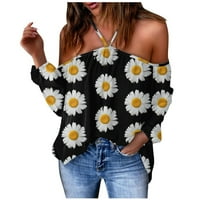 Odjeća za ljetne cvjetne mramorne tiskane Halter majice za žene izvan ramena Bluza s dugim rukavima