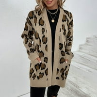 Cardigan džemperi za žene Žene dugih rukava Pletenje otvorenog prednjeg leoparda džemper kardigan sa