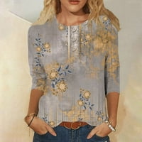 Ženske plus veličine vrhova modne ispisane labave majice rukava bluza okrugli vrat casual vrhovi