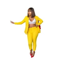 Objave za žene Dressy Dame Fasset Casual Slim Solid Color Suit Suit Office Dvoetalni odijelo Žuto l