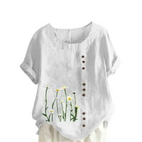 Lovskoo pamučne majice za žene ljetni cvjetni vrhovi tiska sa labavim fit plus size majice casual kratkih