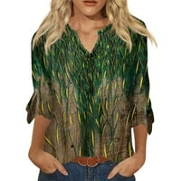 Apepal Womens Ležerne prilike za ljetne košulje Notch V izrez Bluuses Roll rukave Tun Tunike Tamno zelena