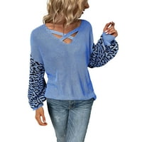 Ketyyh-CHN Fall džemper dugih rukava pulover prugasti plus veličine pleteni džemperi vrhovi plavi, l