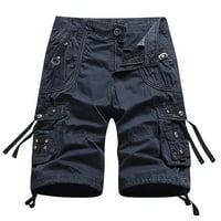 Muške modne teretne kratke hlače Plus size čvrsta boja dugmetaca sa zatvaračem Elastični struk Multi-džepovi