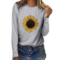 Žene T majice Lood Fit Suncokretorni print O-izrez Dugi rukav Top pulover Duks majica Bluza za žene