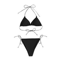 Ženska seksi tong bikini Solid Boja Halter Strap Tankni kupaći kostimi na odmor Split kupaći kostim