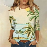 Ljetne majice na plaži za žene Tri četvrtine rukava Print Okrugli pulover iz vrata Top bluza