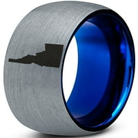 Tungsten Idaho GEM Državni bend prsten za muškarce Žene Udobne cipele Plava Dome Brušeno sivo polirano