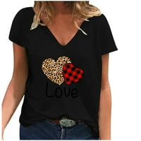 Valentinene majice za žene udobne casual labave bluze Leopard srce tiskane vrhove obične montažne odjeće