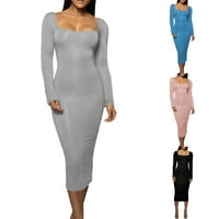 Ženske četvorne haljine s dugim rukavima s dugim rukavima Slim Fit Bodycon midi haljine